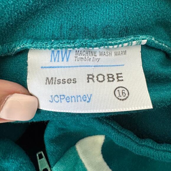 VTG JCPenney Housecoat Robe Women’s Sz 16 70s 80s Long Colorblock Green Retro - Picture 10 of 11